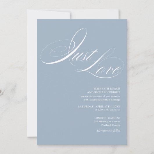 Just Love Chic Script QR Code Stofblauw Bruiloft Kaart (Voorkant)