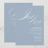 Just Love Chic Script QR Code Stofblauw Bruiloft Kaart (Voorkant / Achterkant)