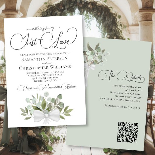Just Love Eucalyptus Bouquet QR Code Huwelijk Kaart