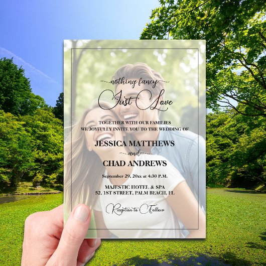 Just Love Text Overlay Photo Wedding Acryl Uitnodigingen