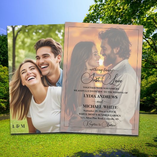 Just Love Text Overlay Photo Wedding  Kaart
