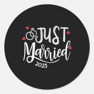 Just Married 2025 - Bruid & Bruidegom Trouwrin Ronde Sticker