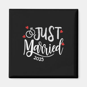 Just Married 2025 - Bruid en bruidegom trouwringen Magneet