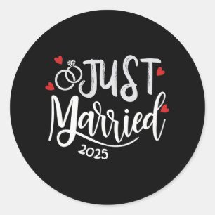Just Married 2025 - Bruid en bruidegom trouwringen Ronde Sticker