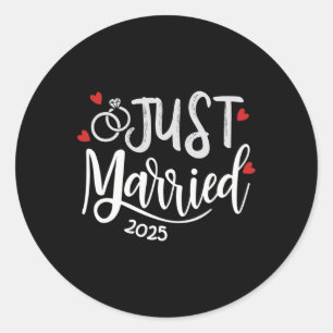 Just Married 2025 - Bruid en bruidegom trouwringen Ronde Sticker