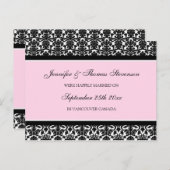 Just Married Announcement Briefkaarten Pink Damask (Voorkant / Achterkant)