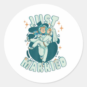 Just Married - Astronauten Grappige bruidegom en b Ronde Sticker