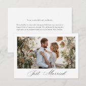 Just Married black script wedding announcement Bedankkaart (Voorkant / Achterkant)