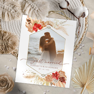 just married Boho bruiloft foto aankondiging