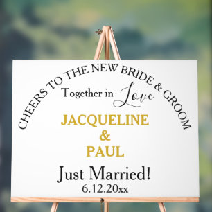Just Married Bride and Groom Gold Color Names Acryl Bord
