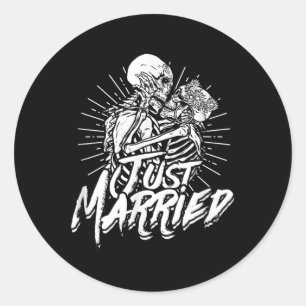 Just Married - Bruid en bruidegom Skeleton Paar Ronde Sticker