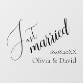 Just Married | Bruiloft Elegant Gepersonaliseerd Raamsticker (Vel)