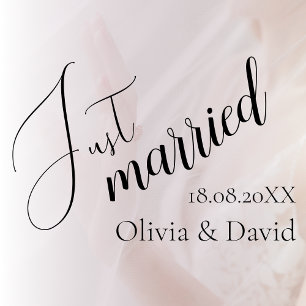 Just Married   Bruiloft Elegant Gepersonaliseerd Raamsticker