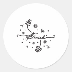 Just Married Flowers Bruidegom Honeymoon Gifts P Ronde Sticker