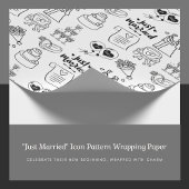 "Just Married" Icon Pattern Wrapping Paper Cadeaupapier