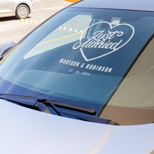 Just Married | Koppels Naam Bruiloft Elegant Scrip Raamsticker