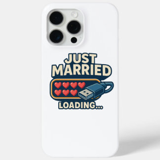 Just Married Loading – Grappige Tech Wedding iPhone 15 Pro Max Hoesje