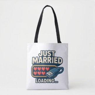 Just Married Loading – Grappige Tech Wedding Draagtas