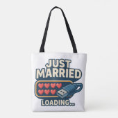 Just Married Loading – Grappige Tech Wedding Draagtas (Achterkant)