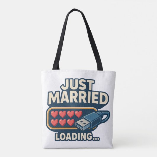 Just Married Loading – Grappige Tech Wedding Draagtas (Achterkant)