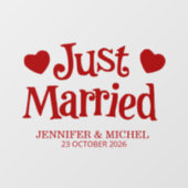 Just Married romantic red script wedding car Raamsticker (Vel)