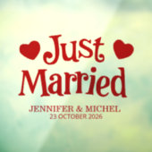 Just Married romantic red script wedding car Raamsticker (Vel 3)