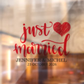 Just Married romantic red script wedding car Raamsticker (Vel 2)