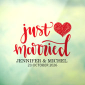 Just Married romantic red script wedding car Raamsticker (Vel 3)