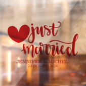 Just Married romantic red script wedding car Raamsticker (Vel 2)