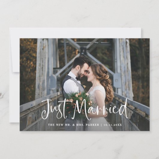 Just Married | Rustisch script foto-ontwikkeling Aankondiging (Voorkant)