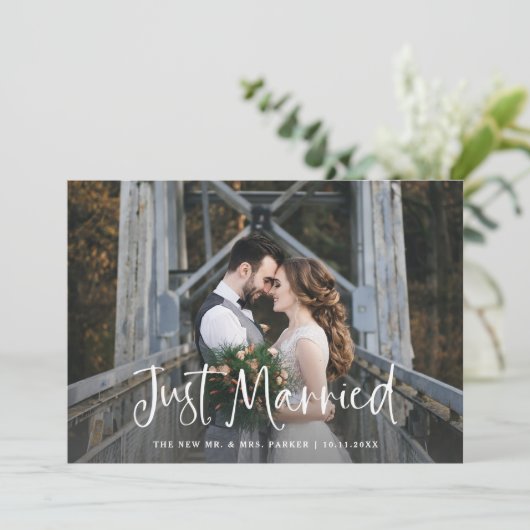 Just Married | Rustisch script foto-ontwikkeling Aankondiging (Staand voorkant)