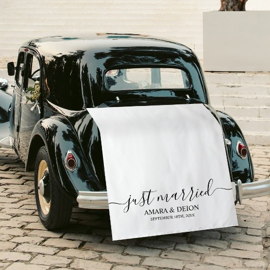 Just Married Script Fabric Car Banner Wedding Sign Wandkleed