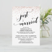 Just Married Script Koperen Confetti Ontvangst-all Kaart (Staand voorkant)