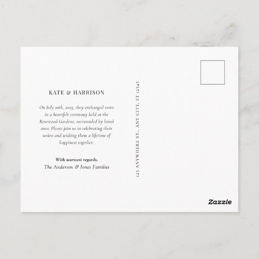 Just Married Script Wedding Photo Announcement Briefkaart (Achterkant)