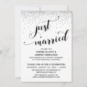 Just Married Script Zilver Confetti Ontvangst Only Kaart (Voorkant)