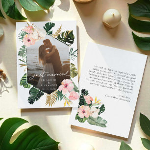 just married Tropische bruiloft foto aankondigin Kaart