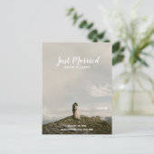 Just Married Wedding Aankondiging Modern Elegant Briefkaart (Staand voorkant)