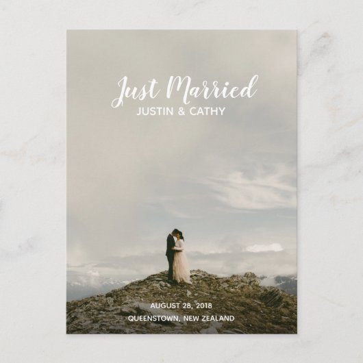 Just Married Wedding Aankondiging Modern Elegant Briefkaart (Voorkant)