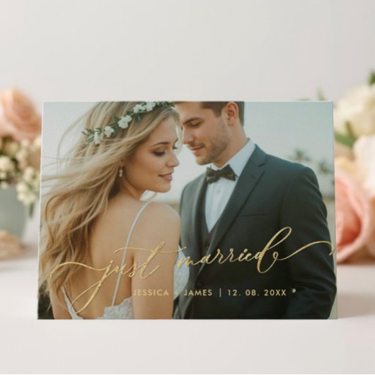 Just Married Wedding Photo Folded Announcement Aankondiging
