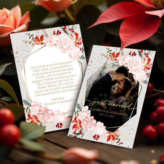 just married | Winter bruiloft aangepaste foto Aankondiging