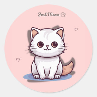 Just Meow Cute White Kitten Sticker | Pink Pastel 