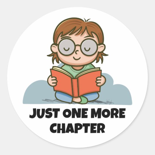 Just One More Chapter, Reading Book Worm Ronde Sticker (Voorkant)