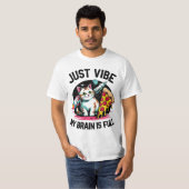 "Just Vibe" - Space Cat & Pizza T-Shirt (Devant entier)