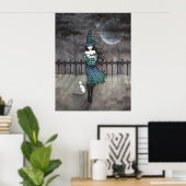 Juste avant minuit sorcière Poster de chat blanc (Bureau à domicile)