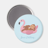 Juste Chilling Sloth Flamant rose rose Aimant (Recto/Verso)