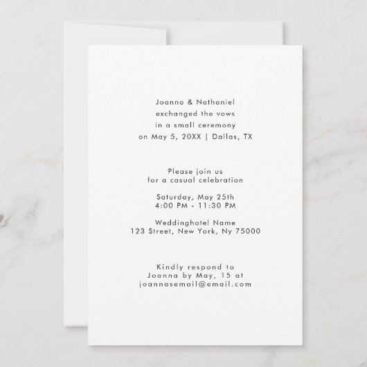 Juste Marié Élégant Faire-part simple Elopement (Dos)