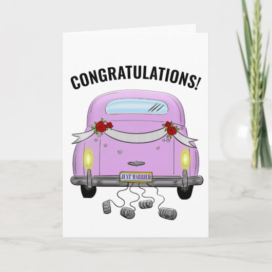 JUSTE MARIÉ MARIAGE DE VOITURE RETRO CARTE DE RECO (Devant)