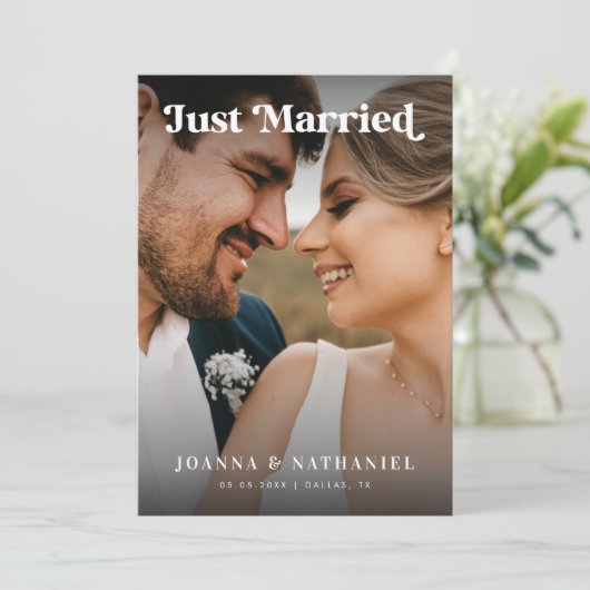 Juste Marié Retro Script Faire-part de mariage (Debout devant)