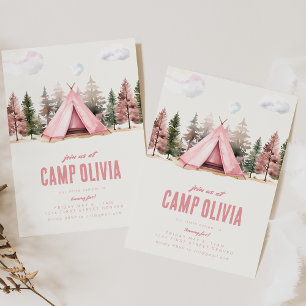Juste Nous À Camp Pink Invitation De Fête D'Annive