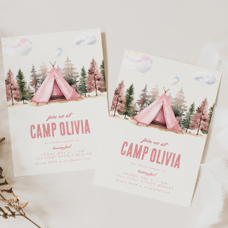 Juste Nous À Camp Pink Invitation De Fête D'Annive